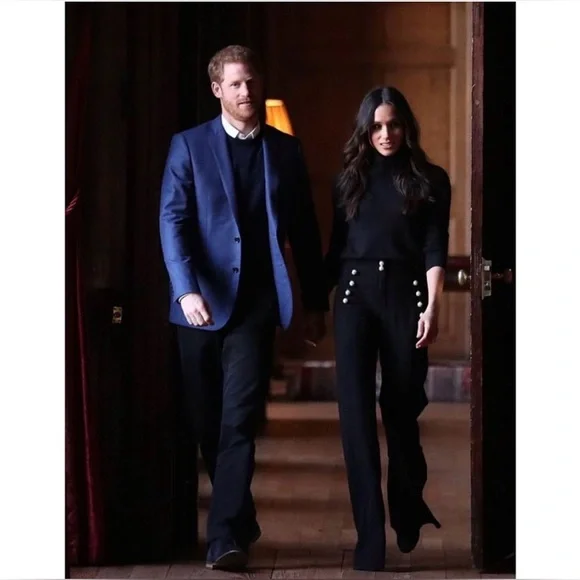 Veronica Beard Navy Blue Pearl Accent Adley Wide Leg Sailor Pants 6 - Picture 2 of 11